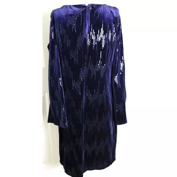 NWT Jessica Howard Blue Velvet Cocktail Dress Evening Sequin Cold Shoulder - Picture 4 of 5